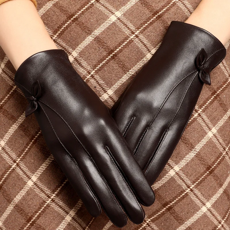 Women's Autumn Winter Vintage Genuine Leather Gloves Lady's Natural Leather Winter Touchscreen Driving Glove R1804