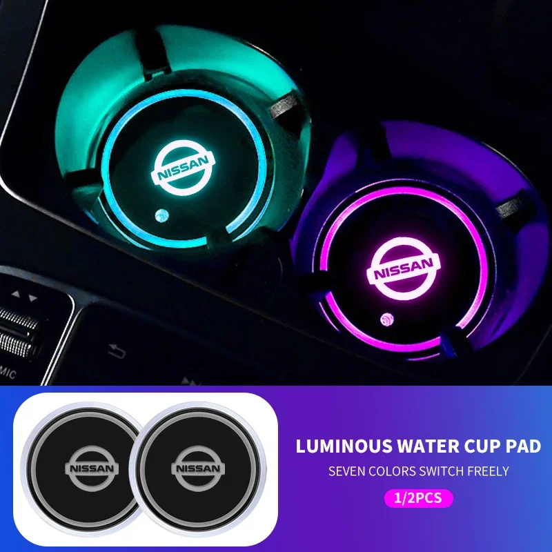 Colorful Changing Lights LED Car Water Cup Pad USB Luminous Coaster for Nissan Qashqai Primera Micra Navara Almera Note Tiida