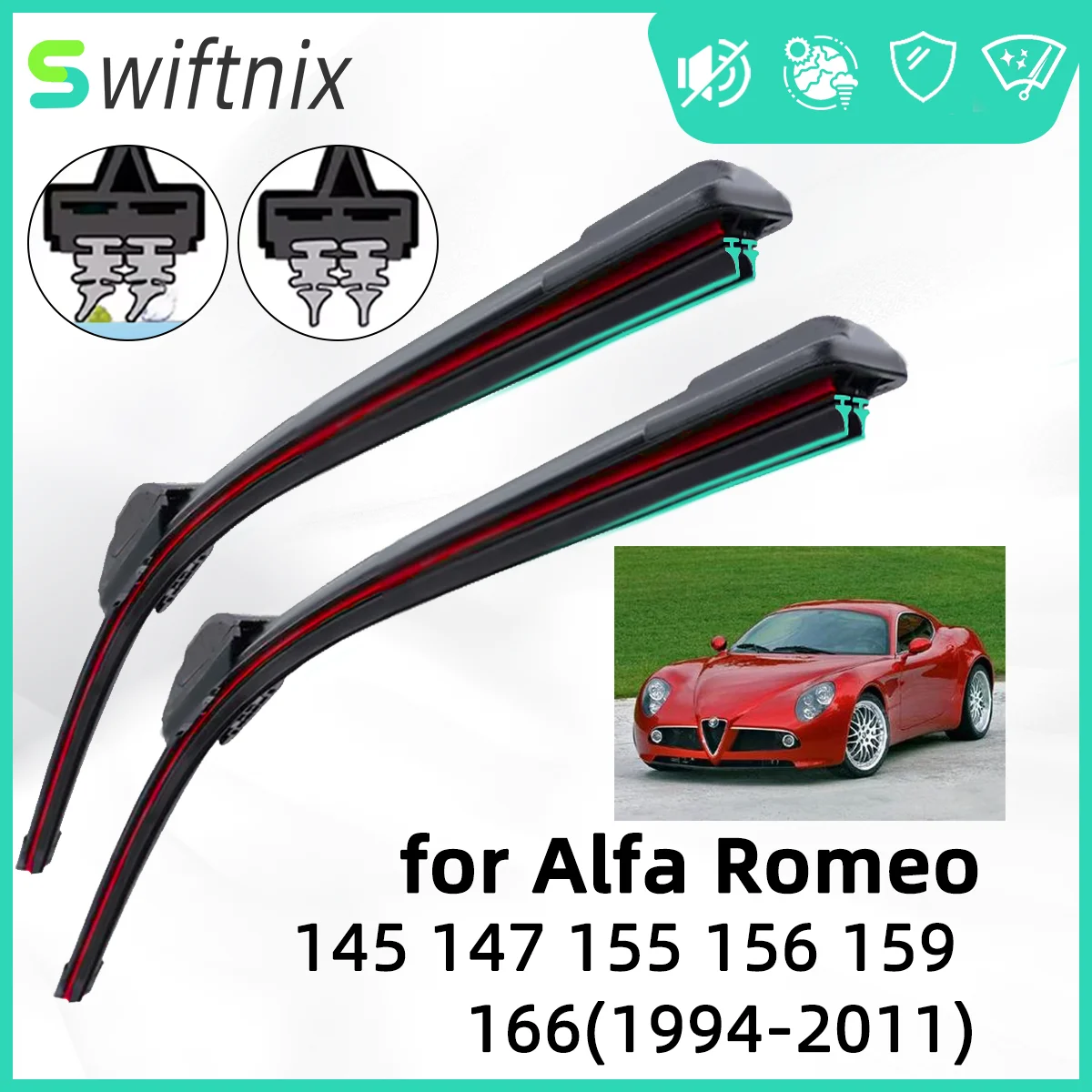 Double Rubber Car Wiper for Alfa Romeo 145 147 155 156 159 166 J Hook Front Wiper Blades Brushes CutterAccessories Windscreen