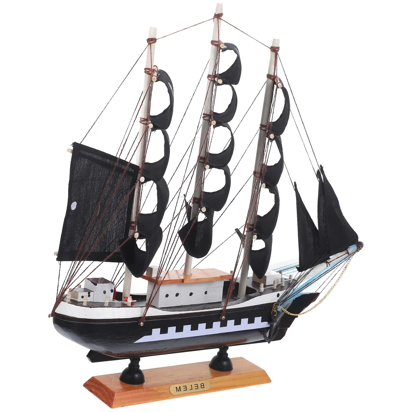 33cm Pirate Wooden Sailing Ship Model Ornament Caribbean Decorative Boat Bamboo Nautical Gift