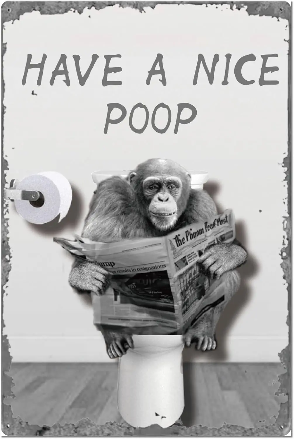 Tin Sign Cute Monkey Metal Sign Toilet Iron Wall Decor Have A Nice Poop Metal Sign Retro Bathroom Toilet Decor for Restroom sign
