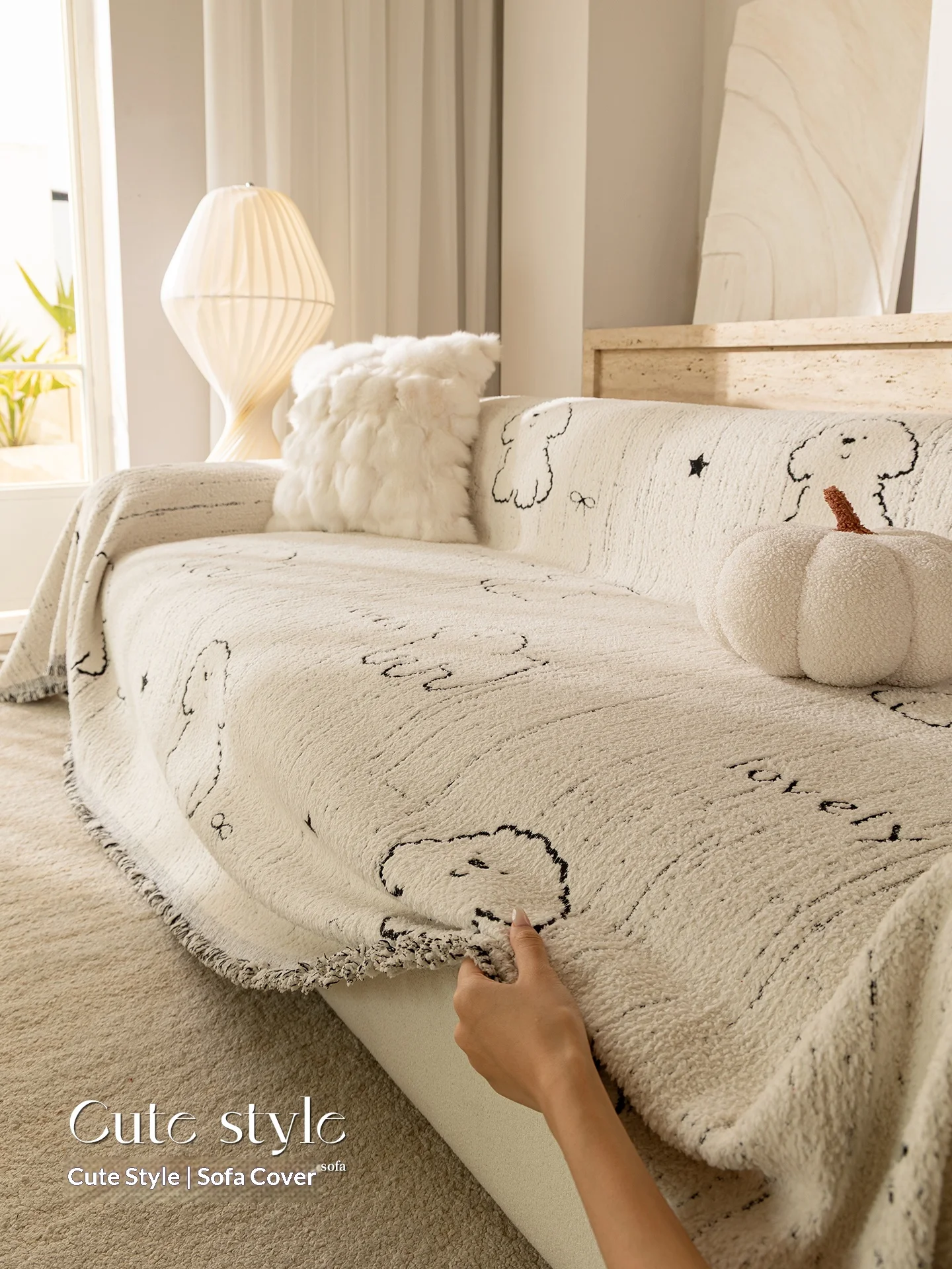 Home Sofa Set Living Room Furniture Anti Slip Sofa Cover With Tassel Prevent Cat Scratch Sofa Towel Plush Double Sided Use
