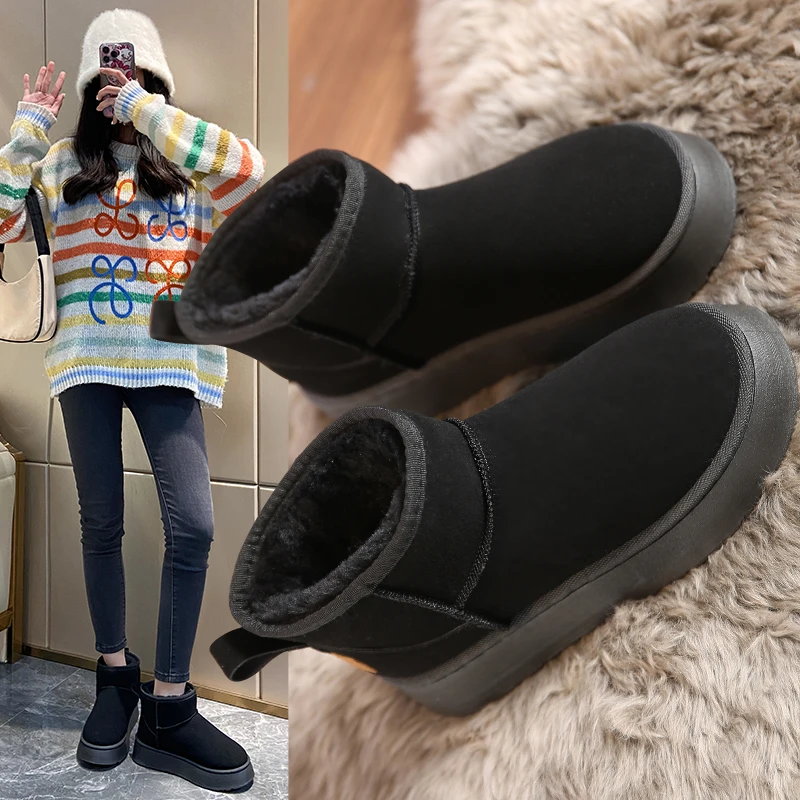 Snow Boots for Women 2024 Winter New Style Flat-soled Short-tube Thick-soled Warm Short Plush Comfortable Anti-ski Boots