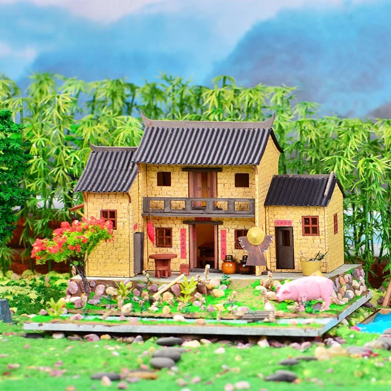 OUZEY Mountain Retreat DIY، نموذج منزل ريفي خشبي ثلاثي الأبعاد، هدية حرفية ريفية للمراهقين #1