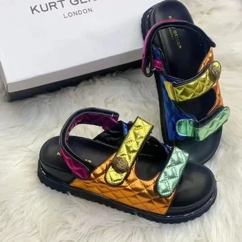 KURT GEIGER 여성용 샌들, 럭셔리 브랜드 2023, 다목적 패션 슬리퍼, 두꺼운 밑창 플랫 바닥 비치 슬리퍼 신발, 여름 신상