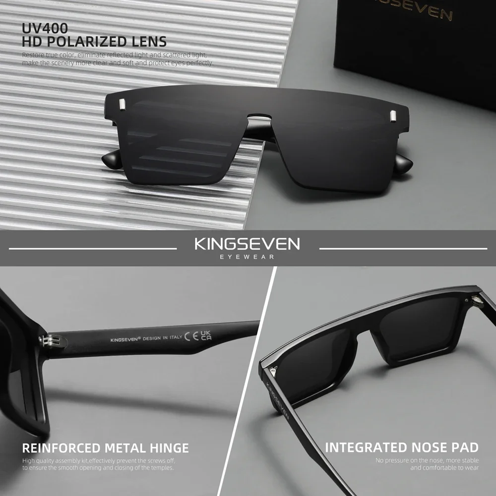 KINGSEVEN ماركة الموضة بدون شفة النظارات الشمسية النساء الرجال UV400 إطار مربع نظارات واقية قطعة واحدة عدسة الذكور القيادة النظارات