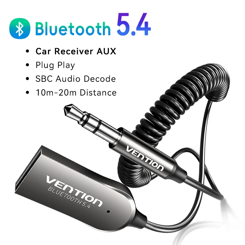 Vention Bluetooth 5.4 Aux-Adapter, kabelloser Auto-Bluetooth-Empfänger, USB auf 3,5 mm Klinke, Audio, Musik, Mikrofon, Freisprecheinrichtung für Autolautsprecher 3