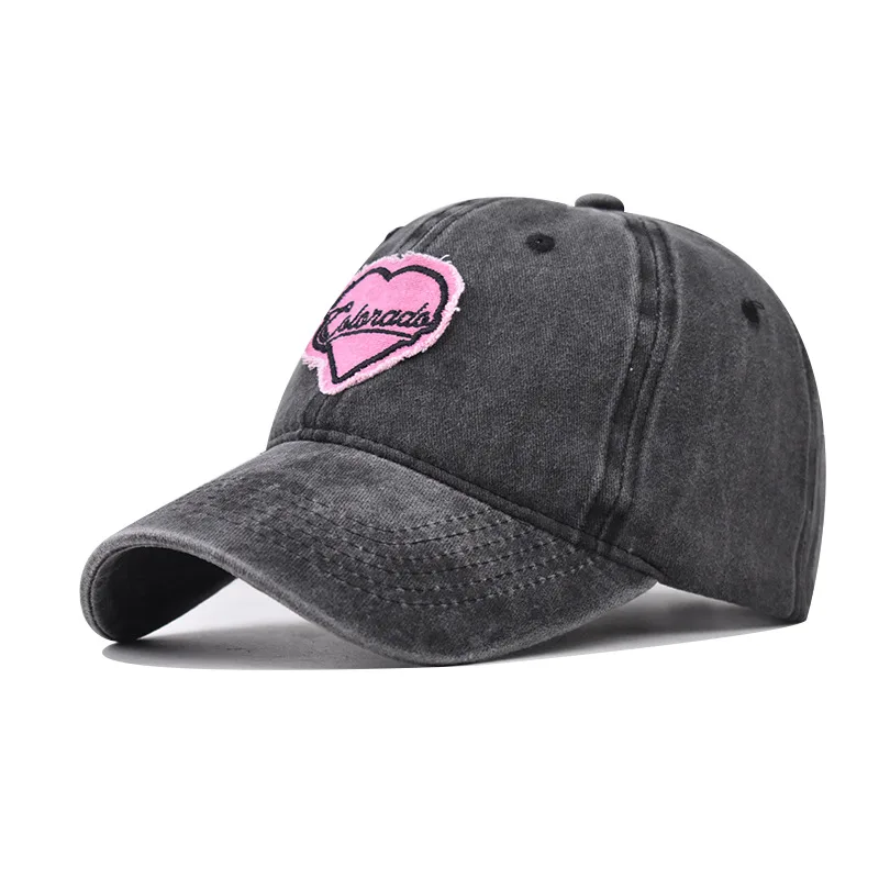 

Women Baseball Cap Vintage Washed Cotton Soft Top Dad Hat Retro Y2K Pink Love Heart Letter Embroidered Snapback Caps