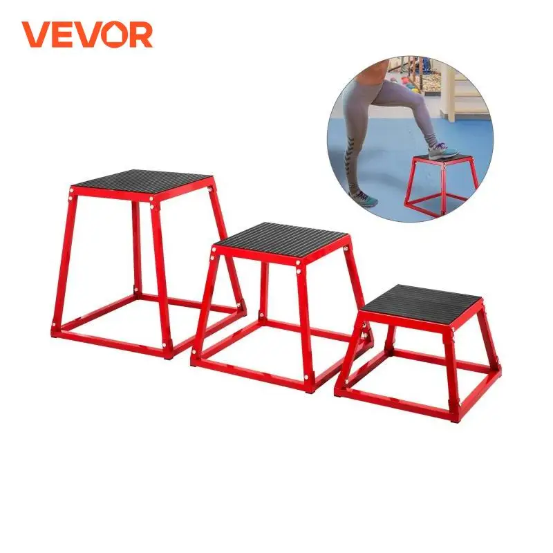 VEVOR Plyometric Platform Box Set Fitness Exercise Jump Box Step Plyometric Box Jump for Exercise Fit Training (12/18/24/Red)