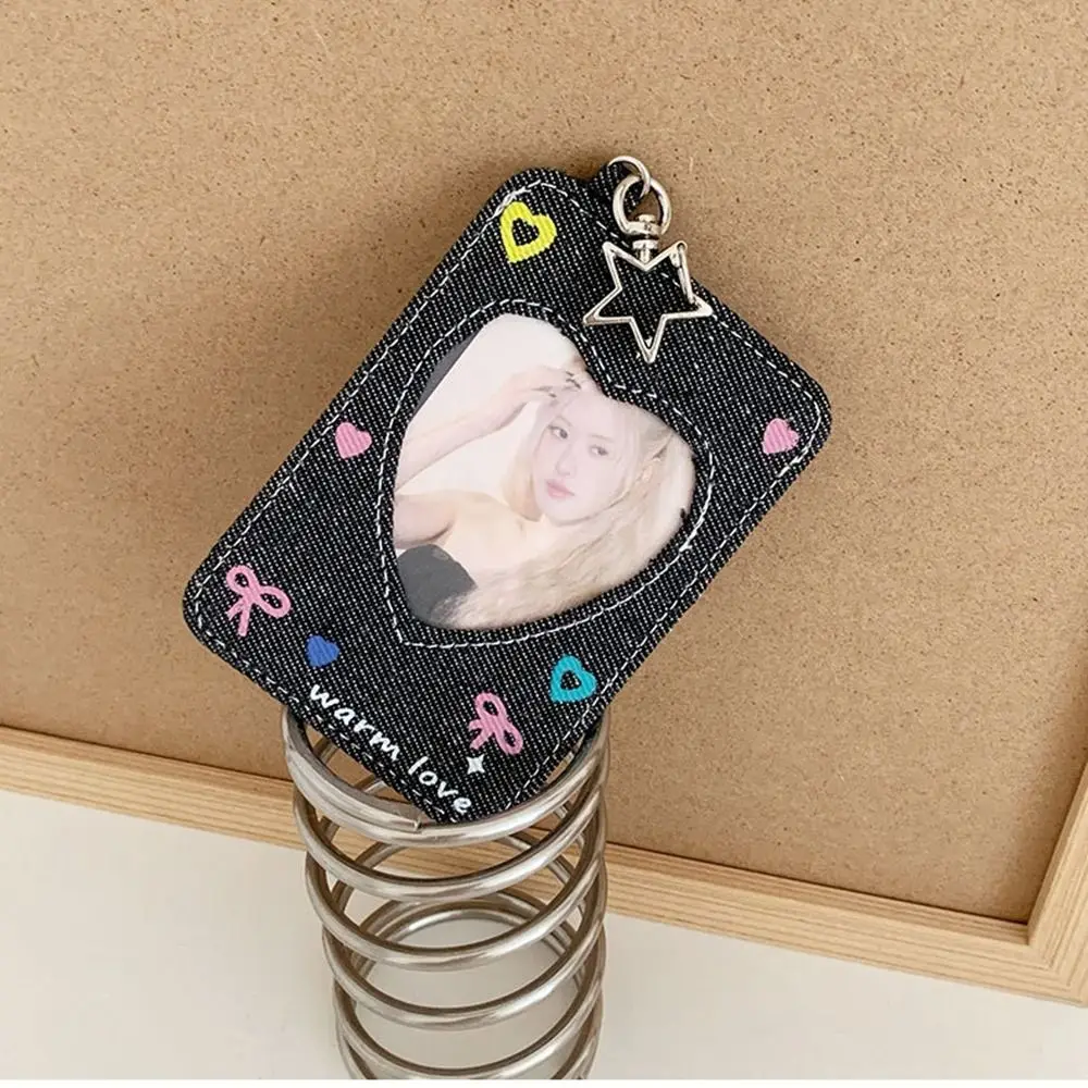 Fashion Y2k Denim Star Card Holder Backpack Hanging Card Case Bag Pendant Cards Protector Keychain Student Card Cover Photocard