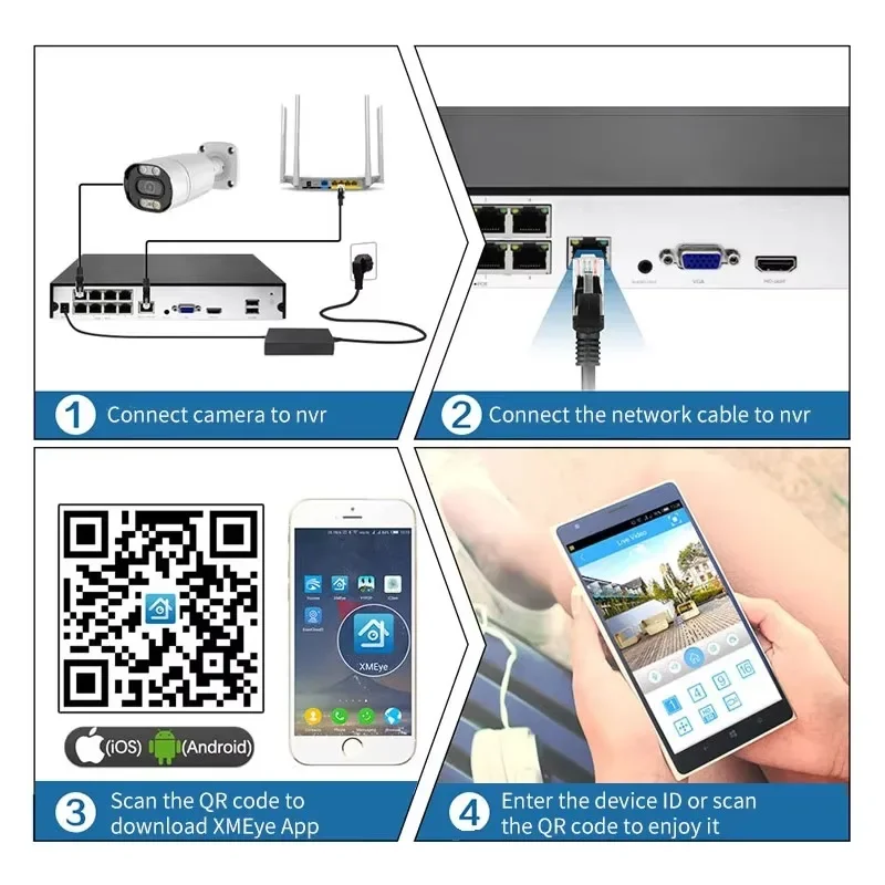 Kit de sistema de cámara de videovigilancia POE 4K 8MP 8CH para exteriores detección facial AI grabación de Audio visión nocturna en Color XMEye