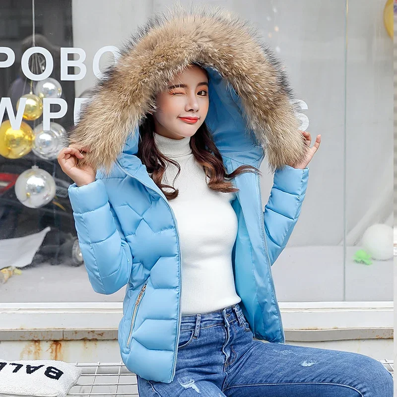 Ladies Winter Coat Women Down Cotton Hooded Jacket Woman Casual Warm Outerwear Jackets Female Girls  Fur Collar Clothes L611