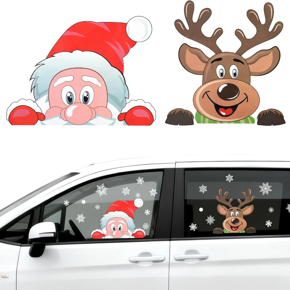 2PCS/Blatt Santa Claus Rentier Auto Fenster Aufkleber Wasserdicht für Auto Fenster DIY Hause Glas Tür Wand Universal vinyl Aufkleber