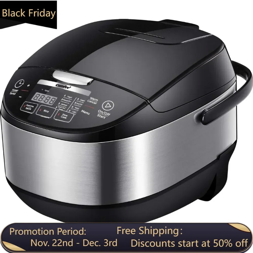 Rice Cooker, Large Rice Cooker with Fuzzy Logic Technology, 11 Presets, 10 Cup Uncooked, Auto Keep Warm, 24-Hr Delay Timer,Black