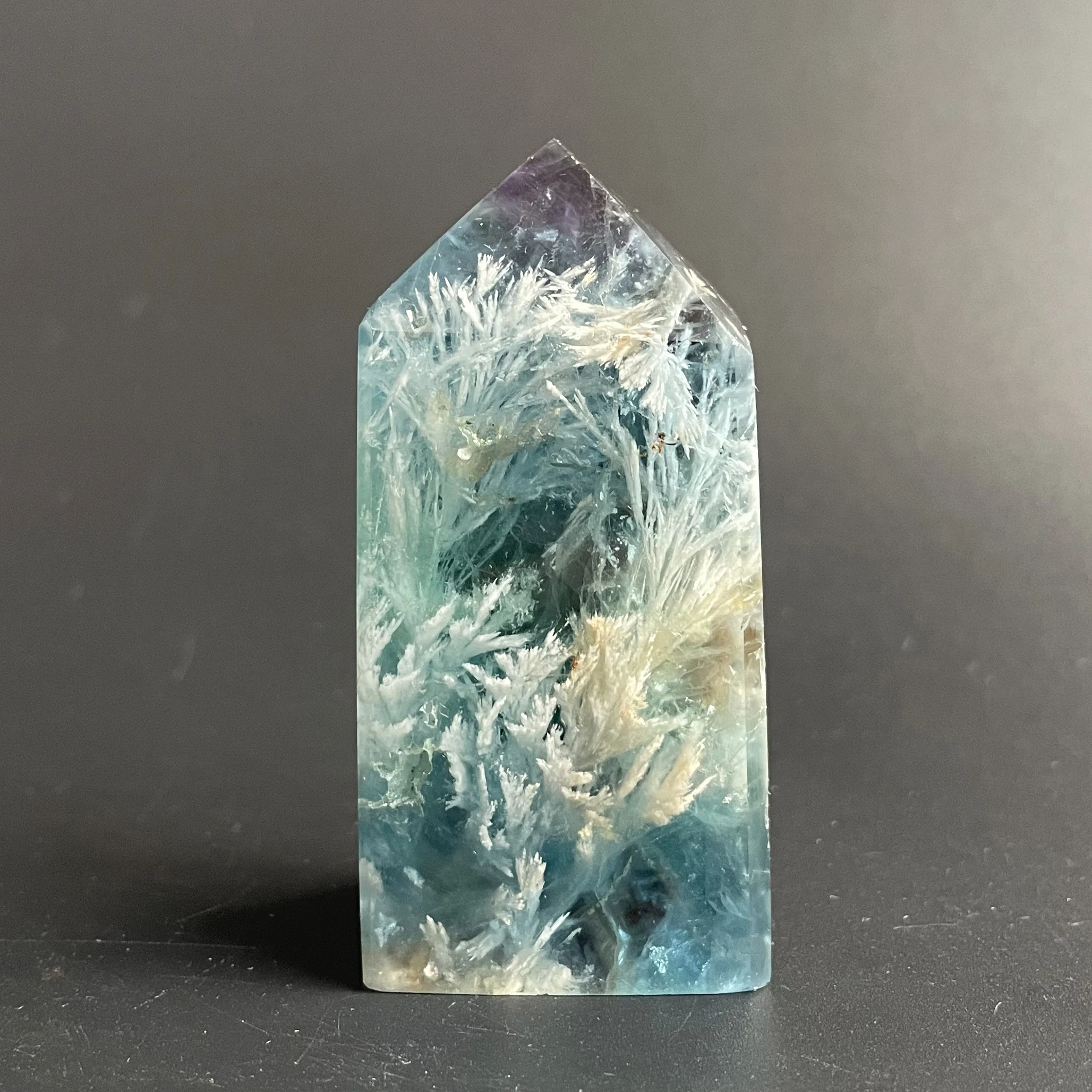 

Natural Stone Feather Fluorite Tower Polished Quartz Crystal Wand Point Reiki Healing Gift Room Colorful Decor Obelisk