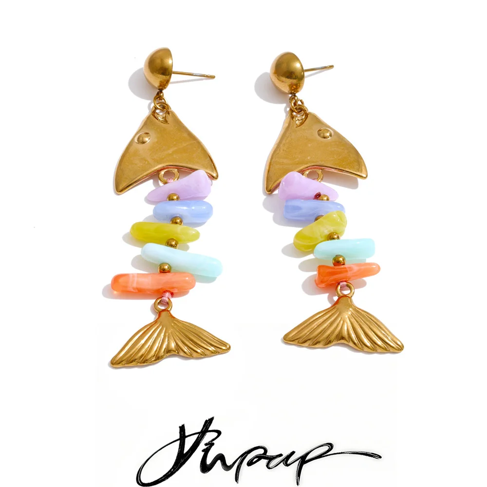 Brincos Pendentes de Resina Colorida em Aço Inoxidável Estilo Oceano Yhpup - Joia Artesanal Exclusiva e Moderna para o Verão e Férias
