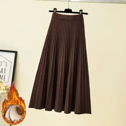 2026 Brand Designer Women Autumn Winter Thick Elegant Chic Solid Pleated Skirt High Waist Luxury Fashion With Elastic Female