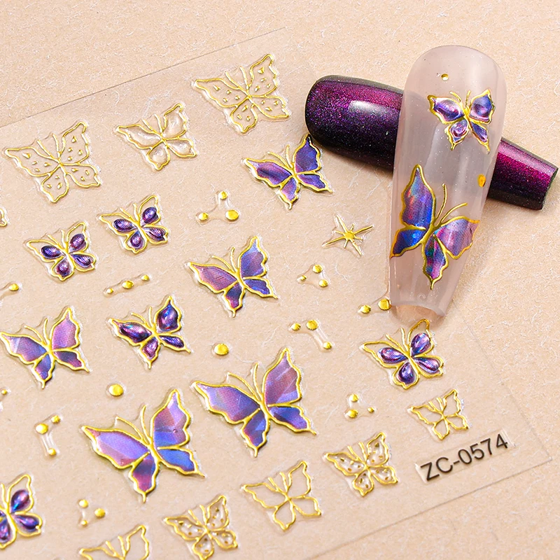 สติกเกอร์ติดเล็บลายเจลลี่ 3 ชิ้น ลาย 5D ออโรร่า ดาว พระจันทร์ ผีเสื้อ หัวใจ แบบลอกติดเอง สำหรับตกแต่งเล็บ DIY