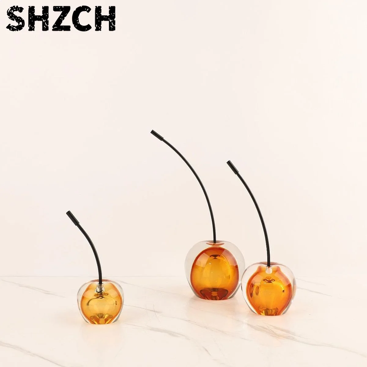 Handcrafted Amber Crystal Cherry Figurine Elegant Desktop Home Decor Accent