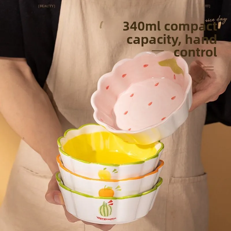 Cute Fruit Ceramic Lace Bowl Thicken Children Rice Dessert Japanese Salad Bowl Household Creative Breakfast Fruit Oven Gift