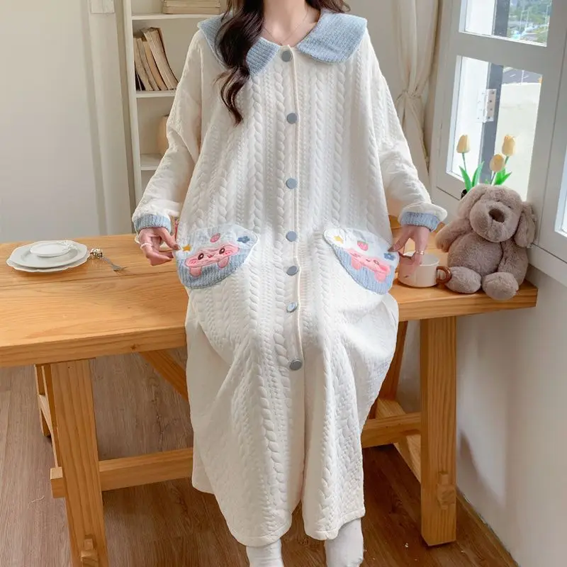 Primavera Otoño Invierno pijamas de mujer de manga larga cárdigan suelto ropa de dormir cómoda camisón de dibujos animados ropa de casa de ocio