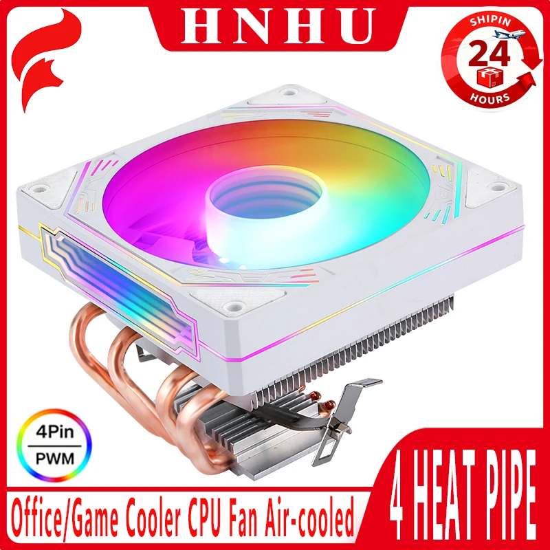 

HNHU 120mm Fan ARGB 4pin/PWM PC Horizontal CPU Cooler 4 Heat Pipe Air-cooled Compatible LGA115x 1200 1700 18xx 2011 2066 x79 x99