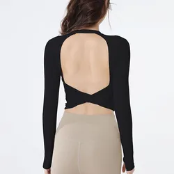 Women's Long Sleeve Beauty Back Sport Shirt Fitness Crop Top Yoga Sports Wear Pilates Workout Training Fitness Gym Tops Shirt