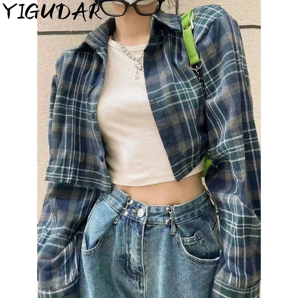 2023Spring Summer New Style Plaid Buttons Design Women Clothes Vintage Show Thinness Easy to Match Loose Long Sleeve Blouse Coat