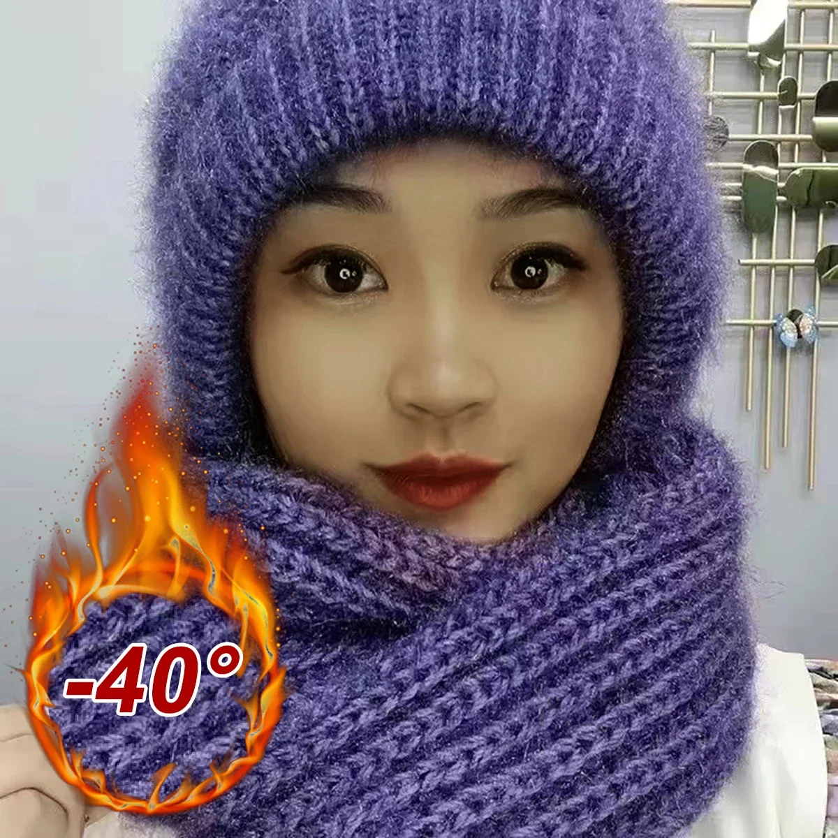 The New Padded and Thickened Scarf All-in-one Wind and Snow Cap Fall and Winter Squirrel Velvet Wool Cap Warm Net Red Cap