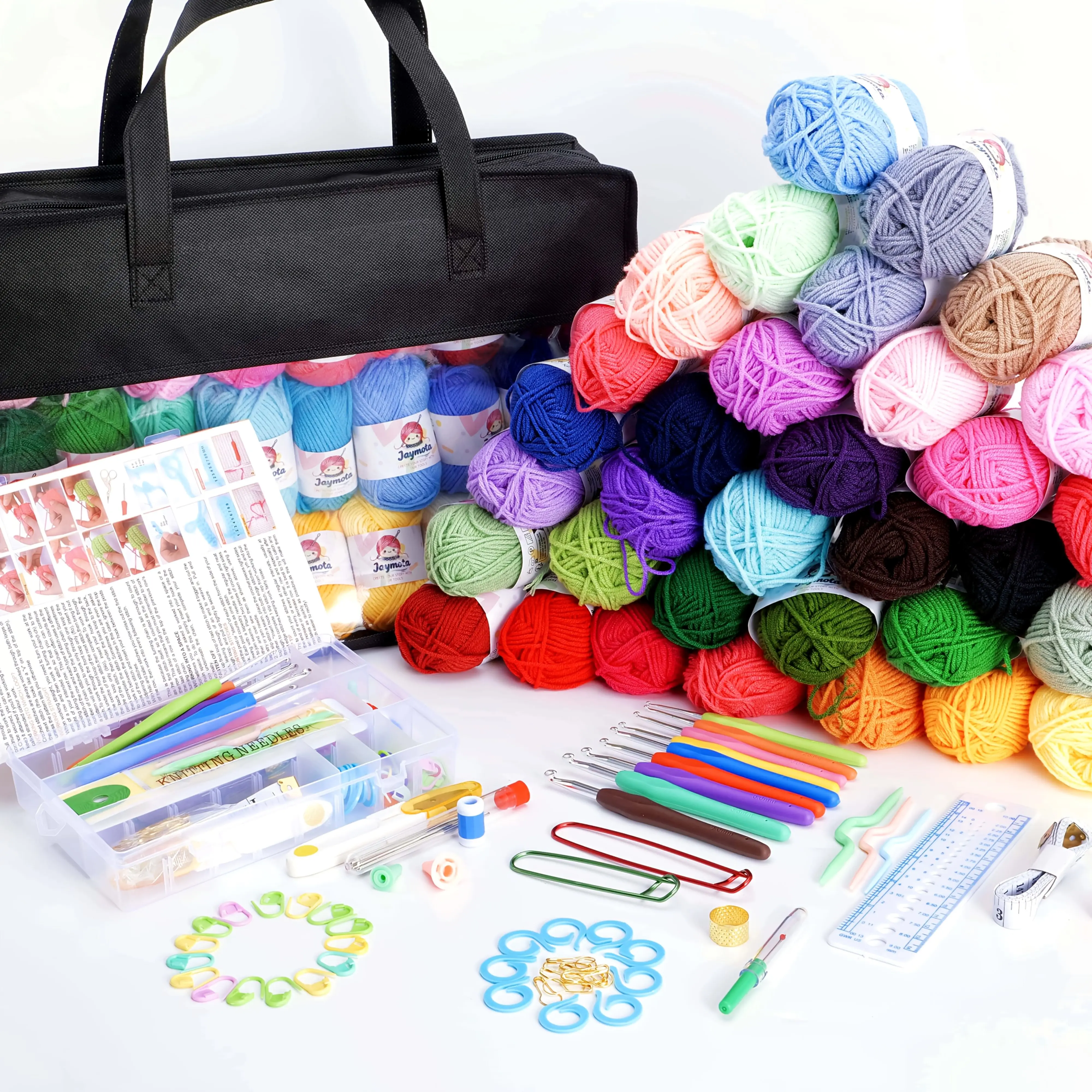 113Pcs Crochet Kit for Beginners with Yarn, Ergonomic Hooks Set, Video Tutorials & Guide, Portable DIY Sewing Accessories