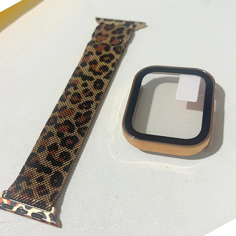 Watch Case For Apple Watch Ultra 49mm 44mm 40mm 41 45mm Gold Silver Leopard Bracelet +Case iWatch 9 8 7 6 5 4 SE Accessories