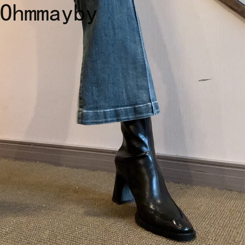 Vintage High Heel Women Ankle Boots Fashion Square Toe Short Booties Autumn Winter Ladies Shoes Botas Mujer image 3