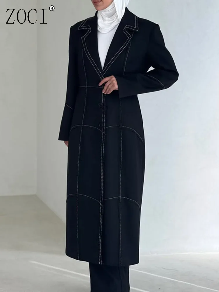 

ZOCI Women's Thread Long Blazers Solid Color Windbreaker Old Money Female Long Suit Jackets Elegant Fashion Trench Coats 2025