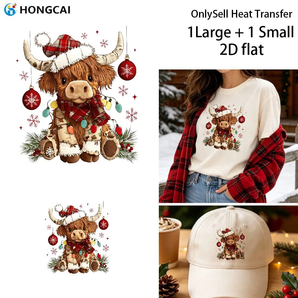 2Pcs High-Color Cow Xmas HTV, Cute Cattle Iron-on for Family Tees, Easy Weed No String, No Bleed No Crock
