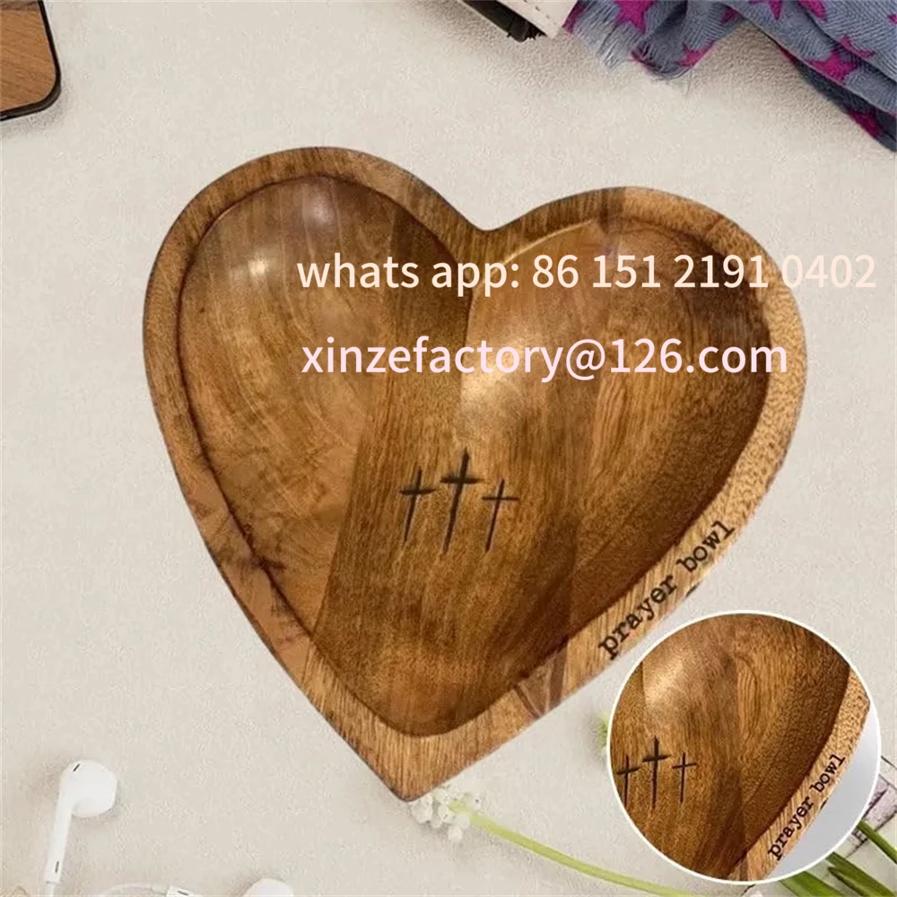 

Customizable Wooden Heart Shaped Prayer Bowl with Cross and ‘Prayer’ Text - Perfect for Home Decor, Living Room or Praye