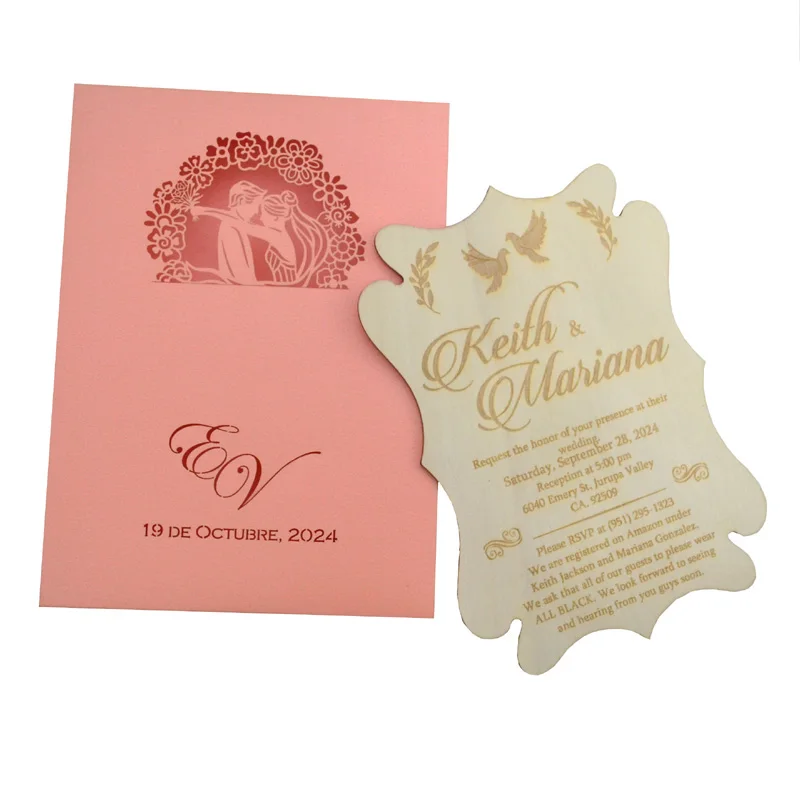 Personalized wedding supply laser cut wooden wedding invitations with customized box