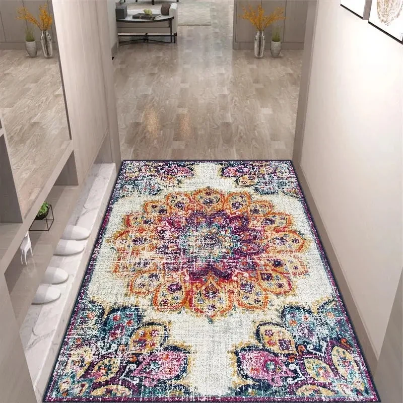 VIKAMA Retro Oriental Floral Area Rug Multi Color Vintage Persian Design Waterproof Easy Clean Living Room Runner Rug