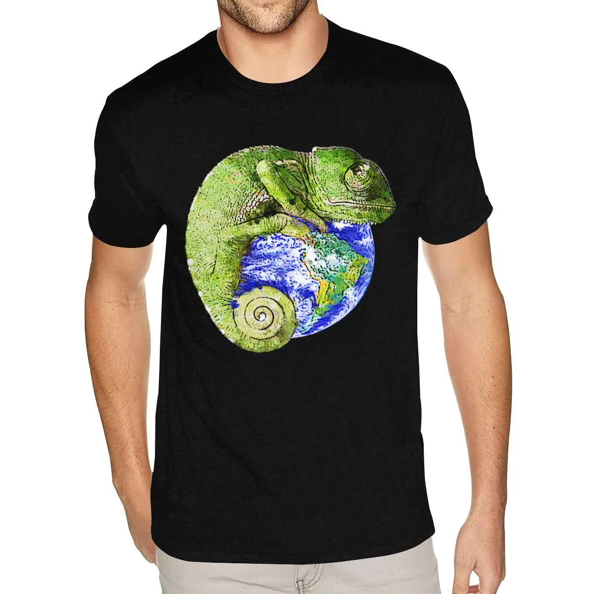 

Slim Chameleon Love Earth Tshirt White Short Sleeve Male's Plus Size Black T Shirts
