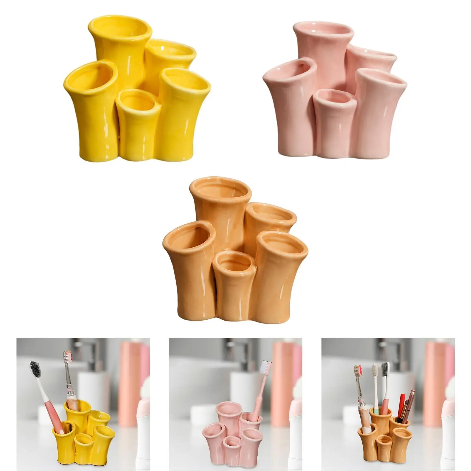 Ceramic Multifunctional Organizer Makeup Brush Holder for Vanity Dormitory