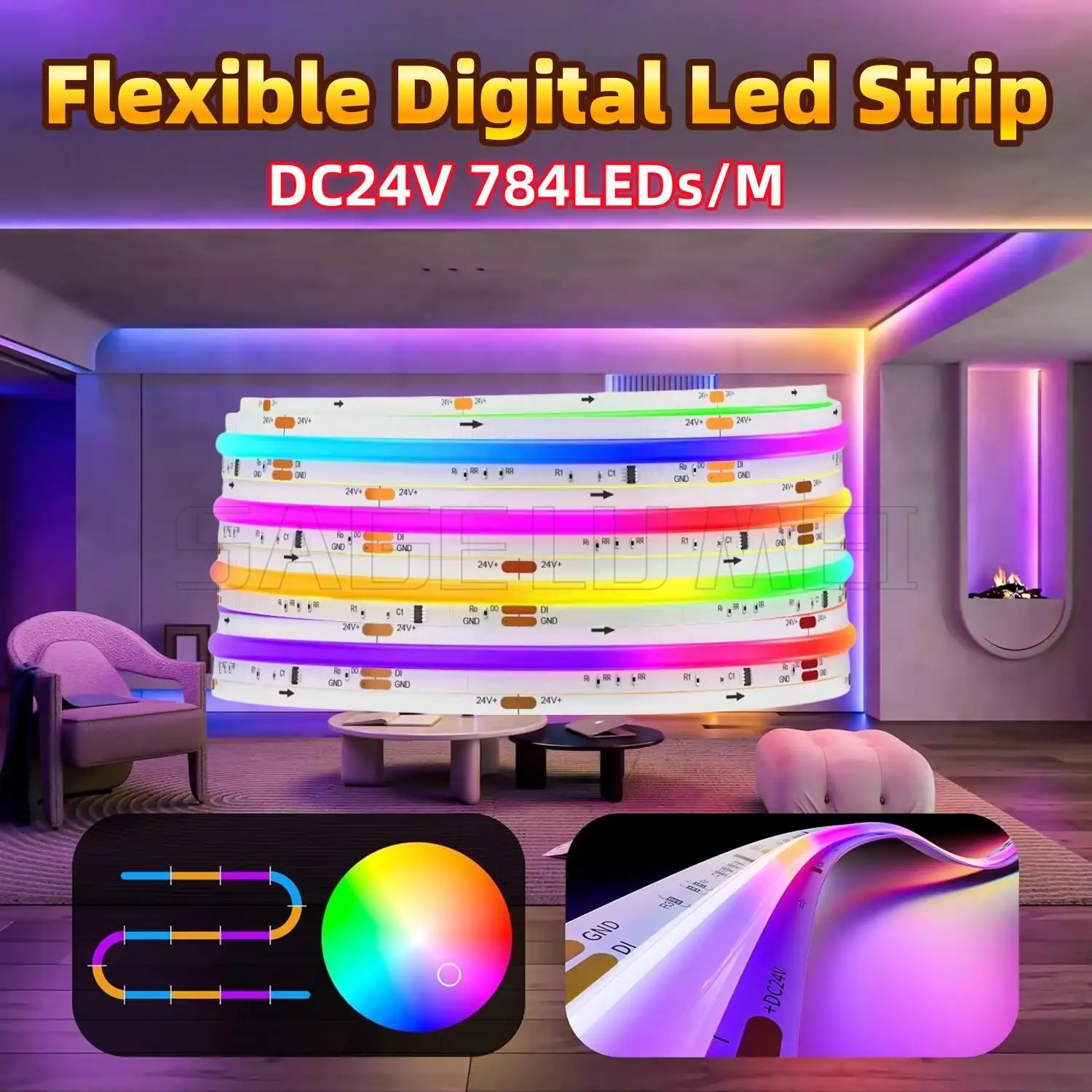 

Neon LED Strip Light 784LEDs/M WS2814 DC24V RGBIC Neon Rope Light DIY RGB Dream Color Chasing Strip Tape for Home Decor Lighting