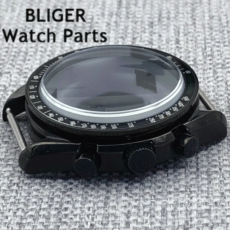 BLIGER 40 مللي متر أسود PVD VK63 ساعة حافظة أسود أزرق أحمر أخضر فضي إدراج مرآة أكريليك صالح VK63 حركة الجمعية إصلاح أجزاء