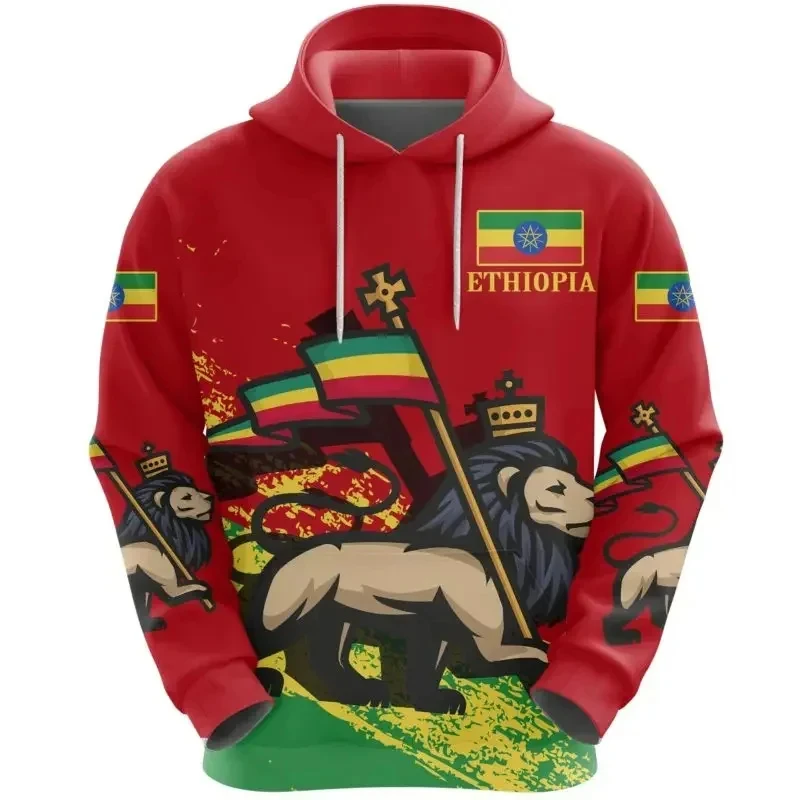 Africa Ethiopia Flag Reggae 3d Print Hoodie Men Retro Tribe Lion Graphic Sweatshirt Street Long Sleeve Hoody Casual Kids Hoodies