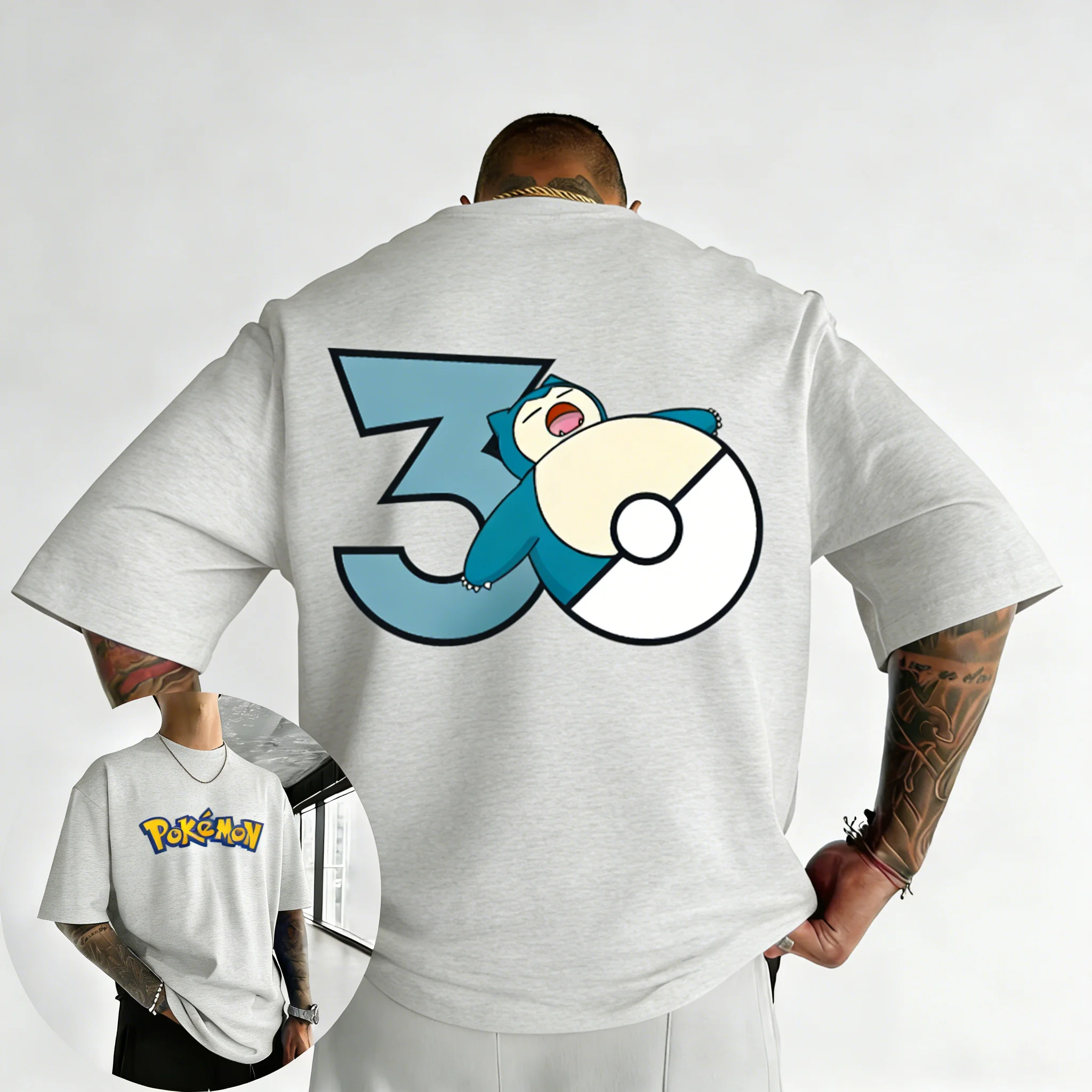 2026 Pokémon 30th Anniversary Snorlax Bedrucktes T-Shirt – Sommerliches, trendiges, locker sitzendes Y2K Kurzarm-Oberteil für Herren und Damen – Detail 9