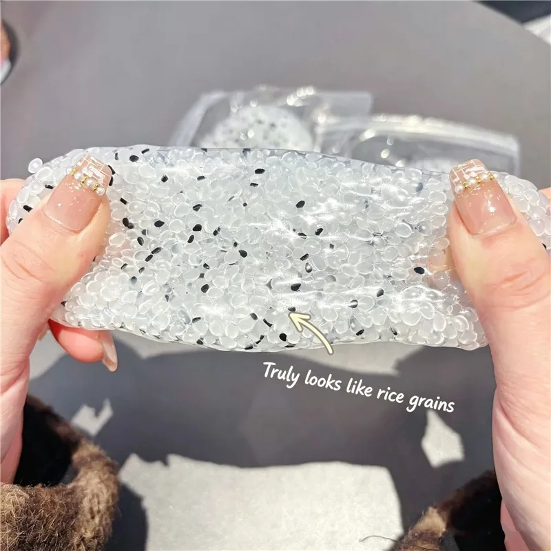 Handmade Sesame Rice Ball Squishy Fidget Toy Rice Grain Fill Crinkle Sound Squeeze Stretchable ADHD Sensory Stress Relief Toy
