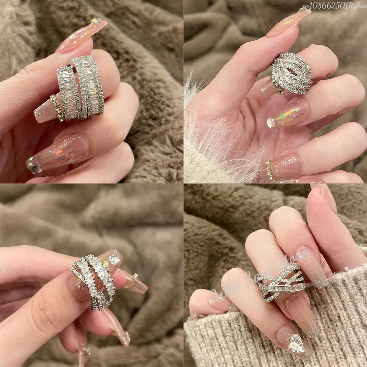 Korea New Fashion Jewelry Exquisite Silver Color Zircon Ring Elegant Women\'s Opening Adjustable Wedding Gift Luxury Accessory