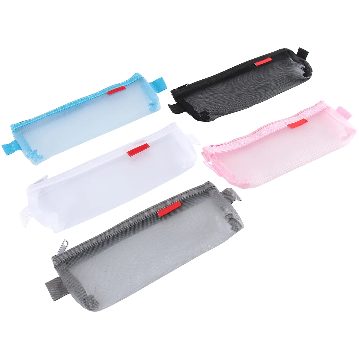 

5pcs Pen Bag Stationery Pouch Mesh Case Transparent Holder Student Teacher Large Capacity Lightweight Durable Office School Use