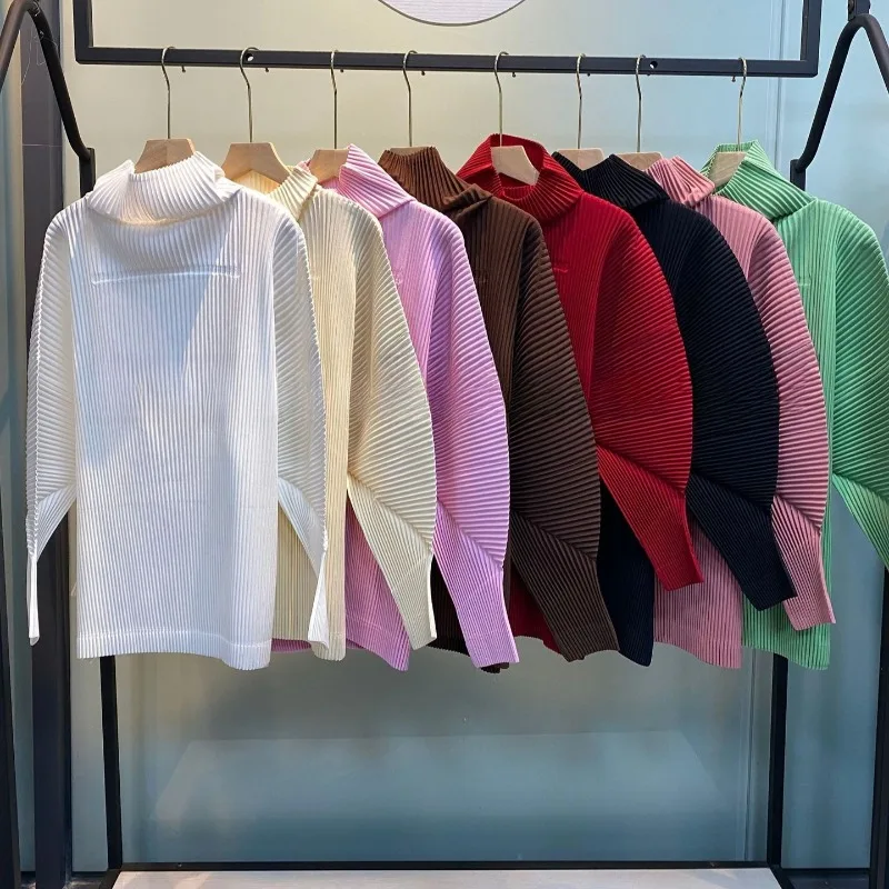 

Miyake Ruffled Tops Loose Plus Size Women's Fall New Fashion Casual High Neck Sweater Long-sleeved Versatile Bottoming Clothing