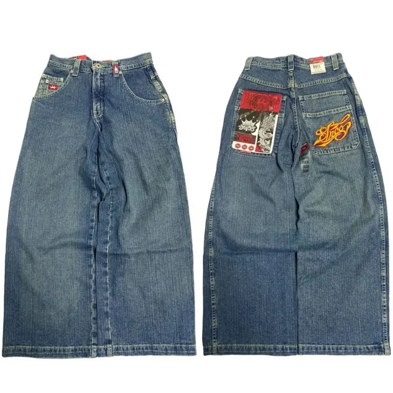 JNCO-Jeans largos bordados para homens, roupas Y2K, streetwear hip hop, calças cargo vintage de perna larga, de alta qualidade, Harajuku