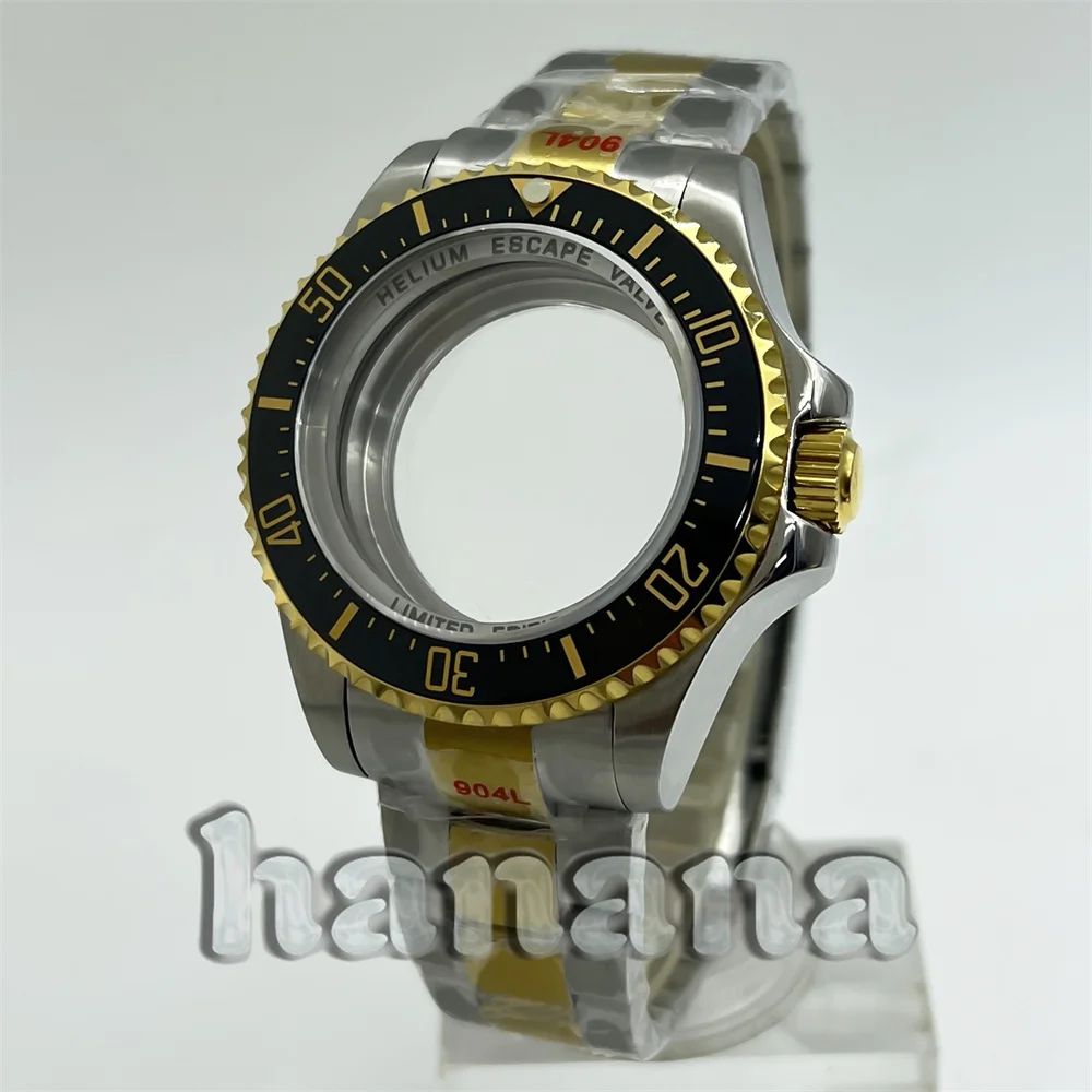 Двухцветный золотой и серебряный корпус для дайвинга NH35 43 мм с браслетом из сапфирового стекла в сочетании с механизмом NH34 NH35A Miyota 9015 PT5000