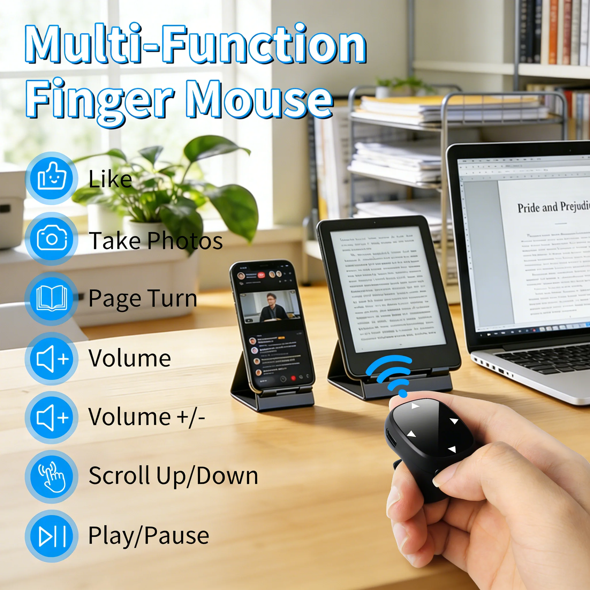 

Bluetooth Finger Touch Mouse Mini Portable TikTok Social Media Browsing Photo Taking Remote Controller For Computer Tablet Phone